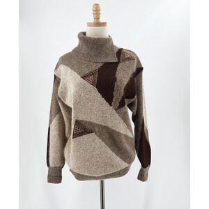 VTG 80s IB Diffusion Womens Silk/Angora Patchwork Grandma Sweater Medium Retro